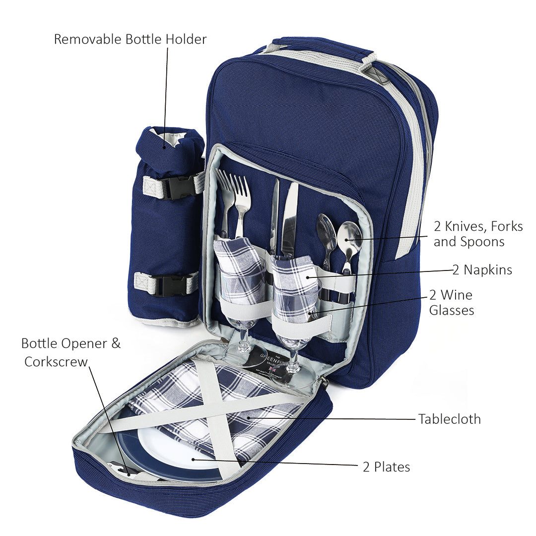 Greenfield Collection Luxury Forest Green Picnic Backpack Hamper for Two People - The Greenfield Collection