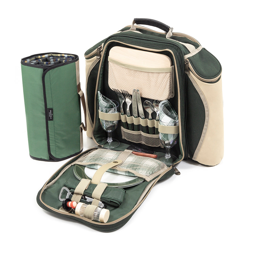 Greenfield Collection Deluxe Picnic Backpack Hamper for Two People with Matching Picnic Blanket - The Greenfield Collection