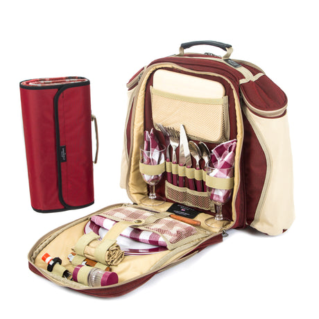 Greenfield Collection Deluxe Picnic Backpack Hamper for Two People with Matching Picnic Blanket - The Greenfield Collection