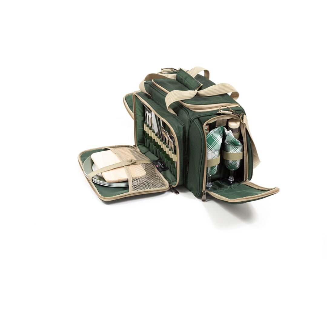 Greenfield Collection Deluxe Four Person Picnic Holdall in Forest Green - The Greenfield Collection