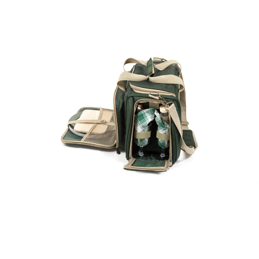 Greenfield Collection Deluxe Four Person Picnic Holdall in Forest Green - The Greenfield Collection
