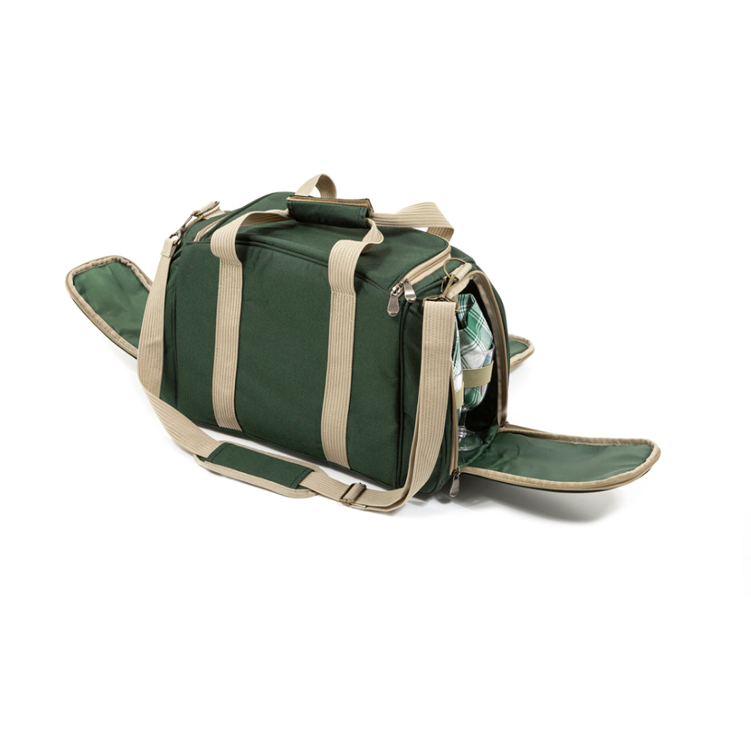 Greenfield Collection Deluxe Four Person Picnic Holdall in Forest Green - The Greenfield Collection
