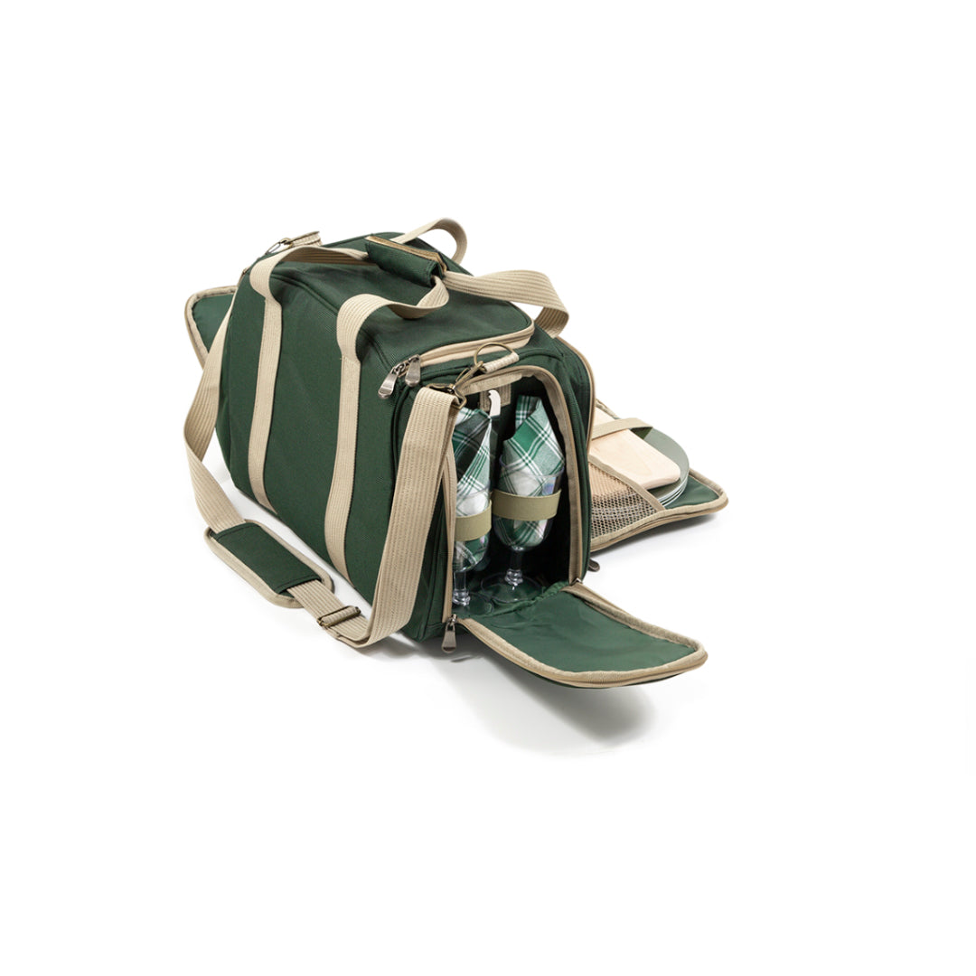 Greenfield Collection Deluxe Four Person Picnic Holdall in Forest Green - The Greenfield Collection