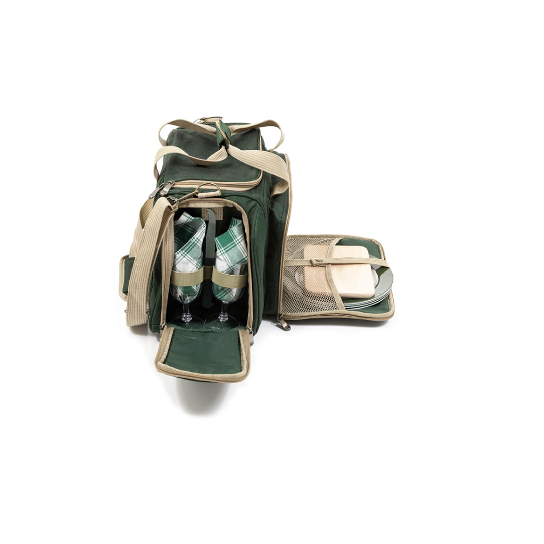 Greenfield Collection Deluxe Four Person Picnic Holdall in Forest Green - The Greenfield Collection