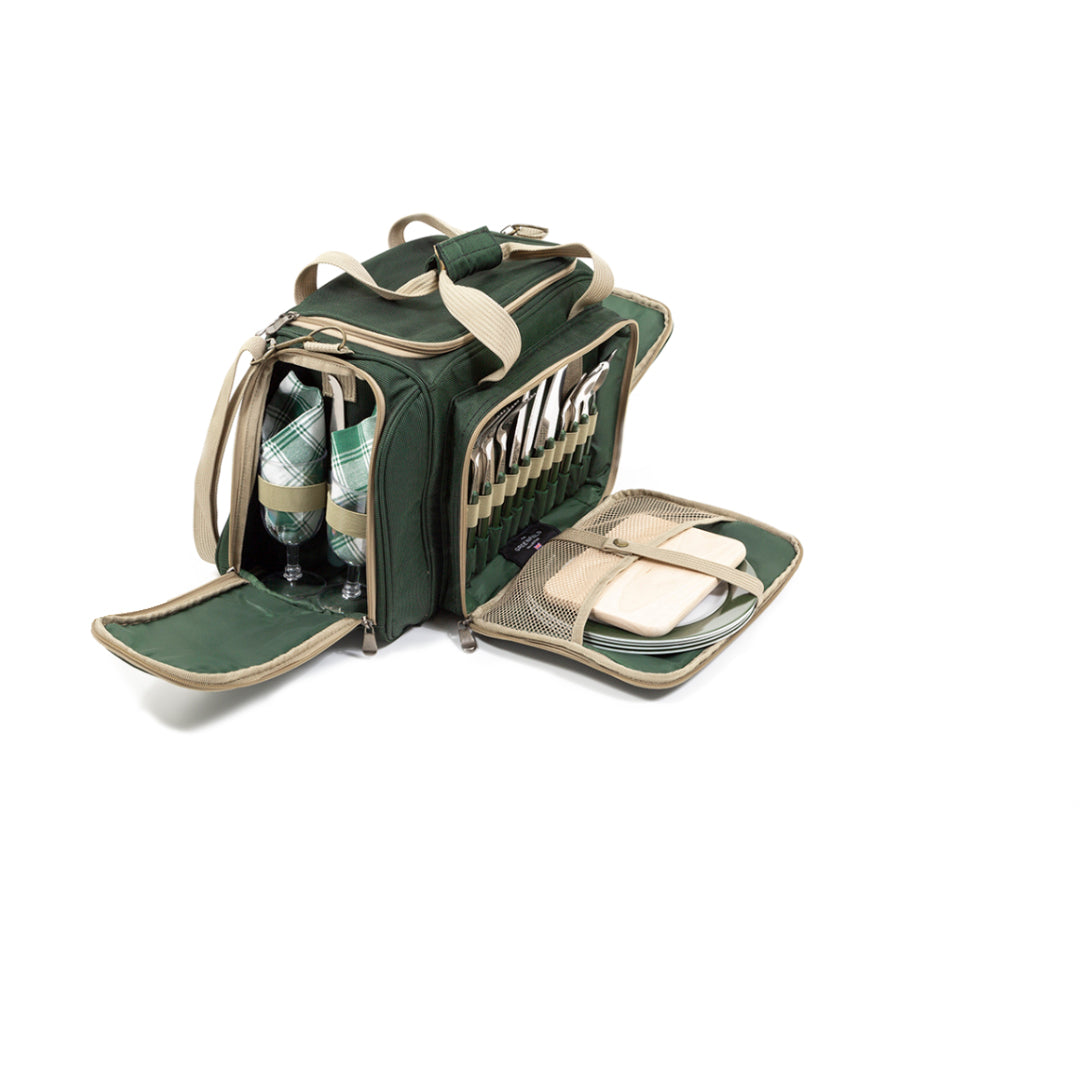 Greenfield Collection Deluxe Four Person Picnic Holdall in Forest Green - The Greenfield Collection