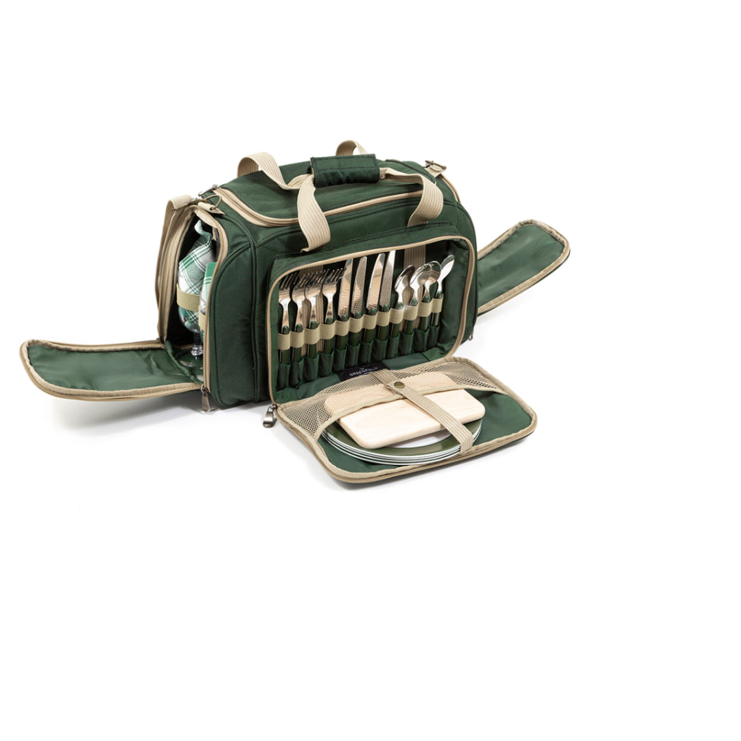 Greenfield Collection Deluxe Four Person Picnic Holdall in Forest Green - The Greenfield Collection