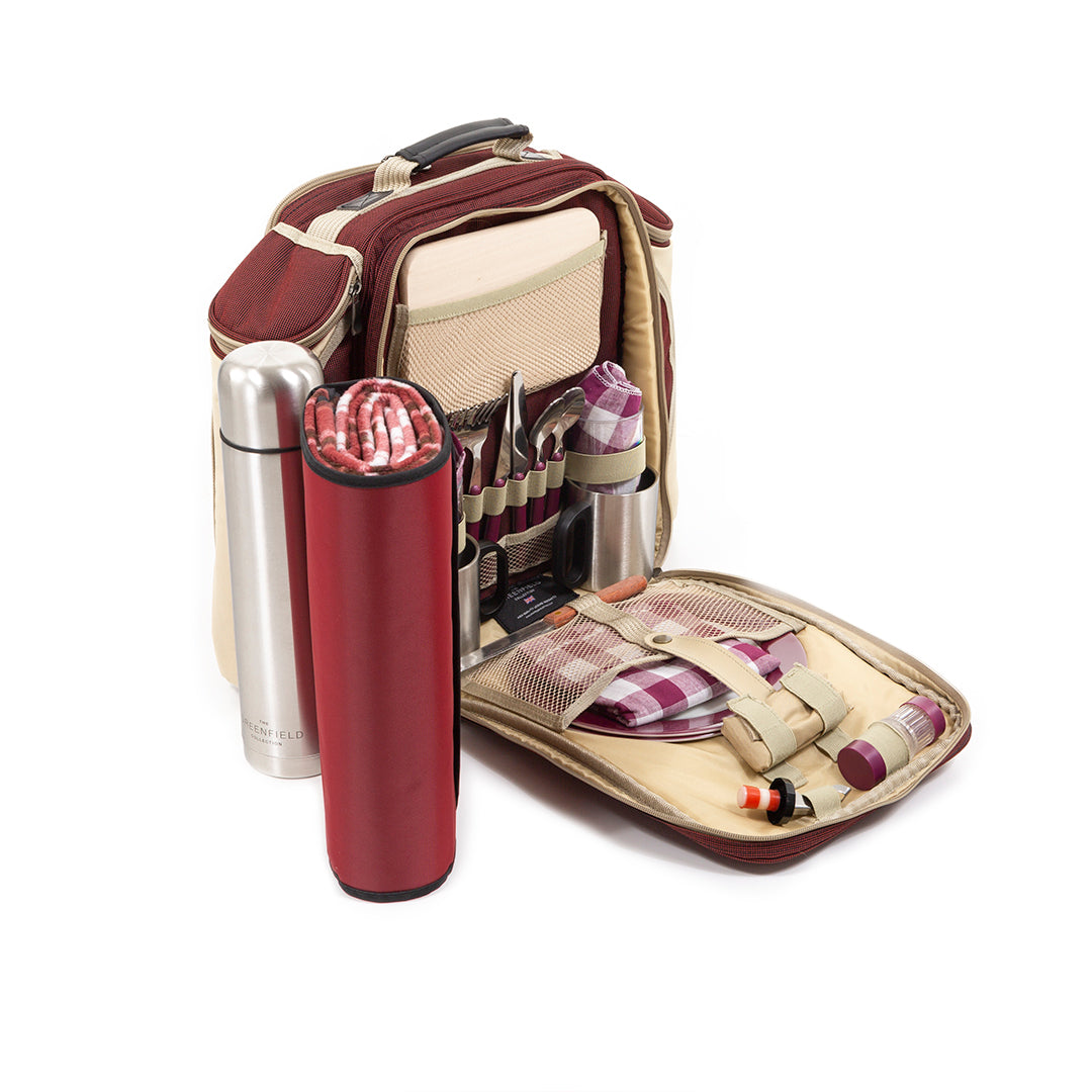 Greenfield Collection Super Deluxe Picnic Backpack Hamper for Two People with Matching Picnic Blanket - The Greenfield Collection