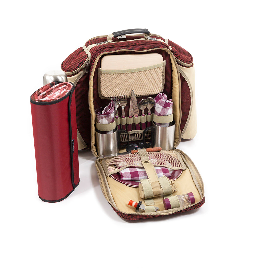 Greenfield Collection Super Deluxe Picnic Backpack Hamper for Two People with Matching Picnic Blanket - The Greenfield Collection