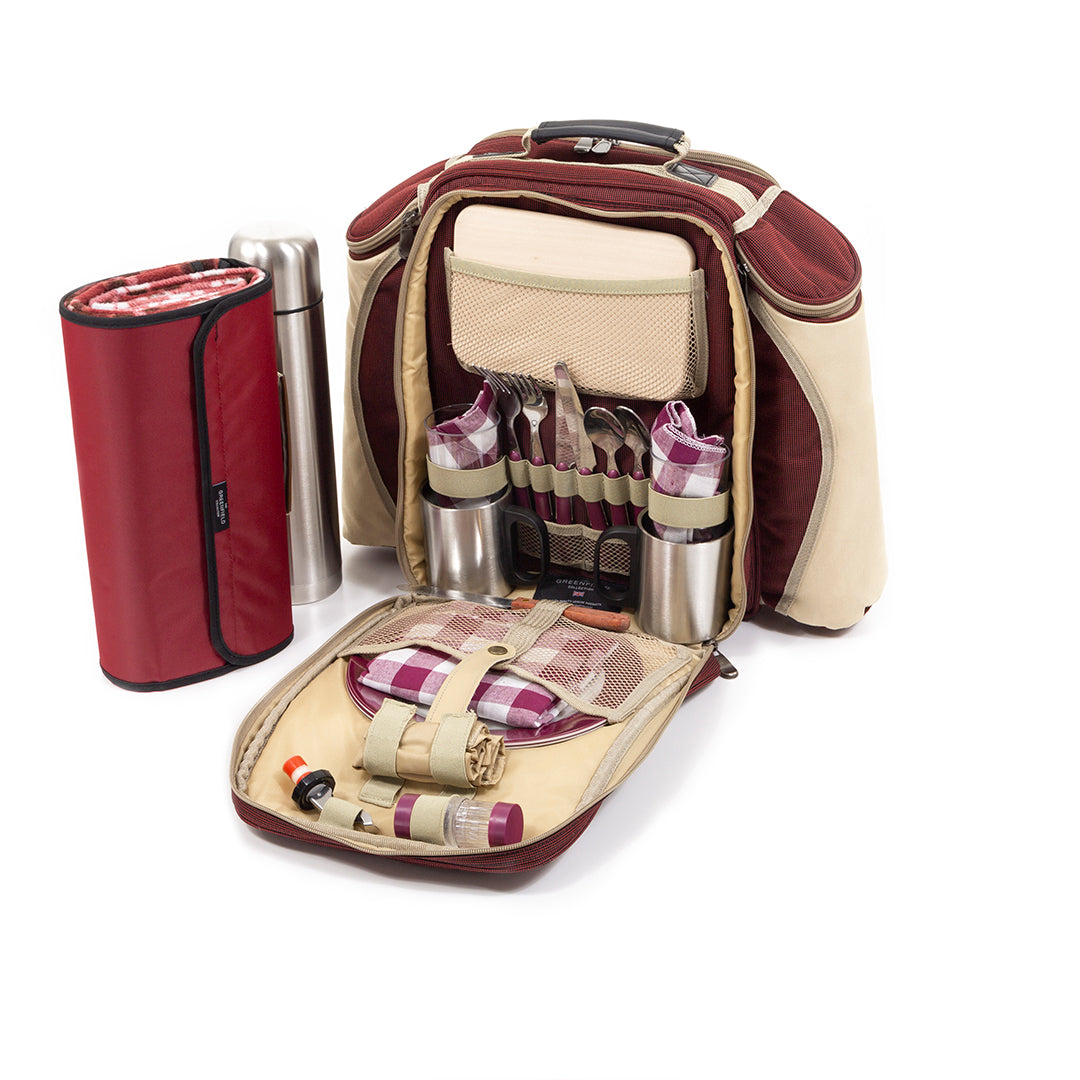 Greenfield Collection Super Deluxe Picnic Backpack Hamper for Two People with Matching Picnic Blanket - The Greenfield Collection