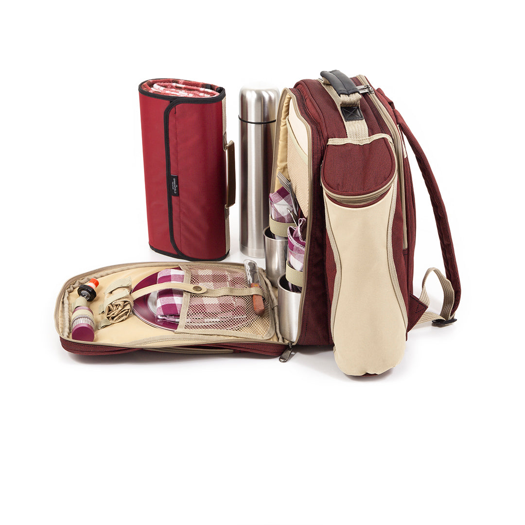Greenfield Collection Super Deluxe Picnic Backpack Hamper for Two People with Matching Picnic Blanket - The Greenfield Collection