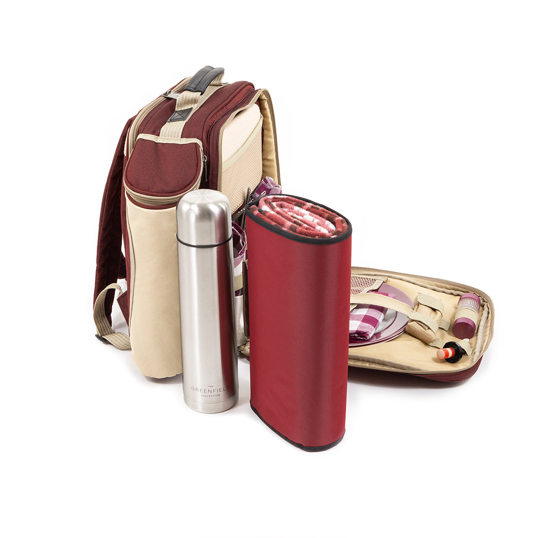 Greenfield Collection Super Deluxe Picnic Backpack Hamper for Two People with Matching Picnic Blanket - The Greenfield Collection