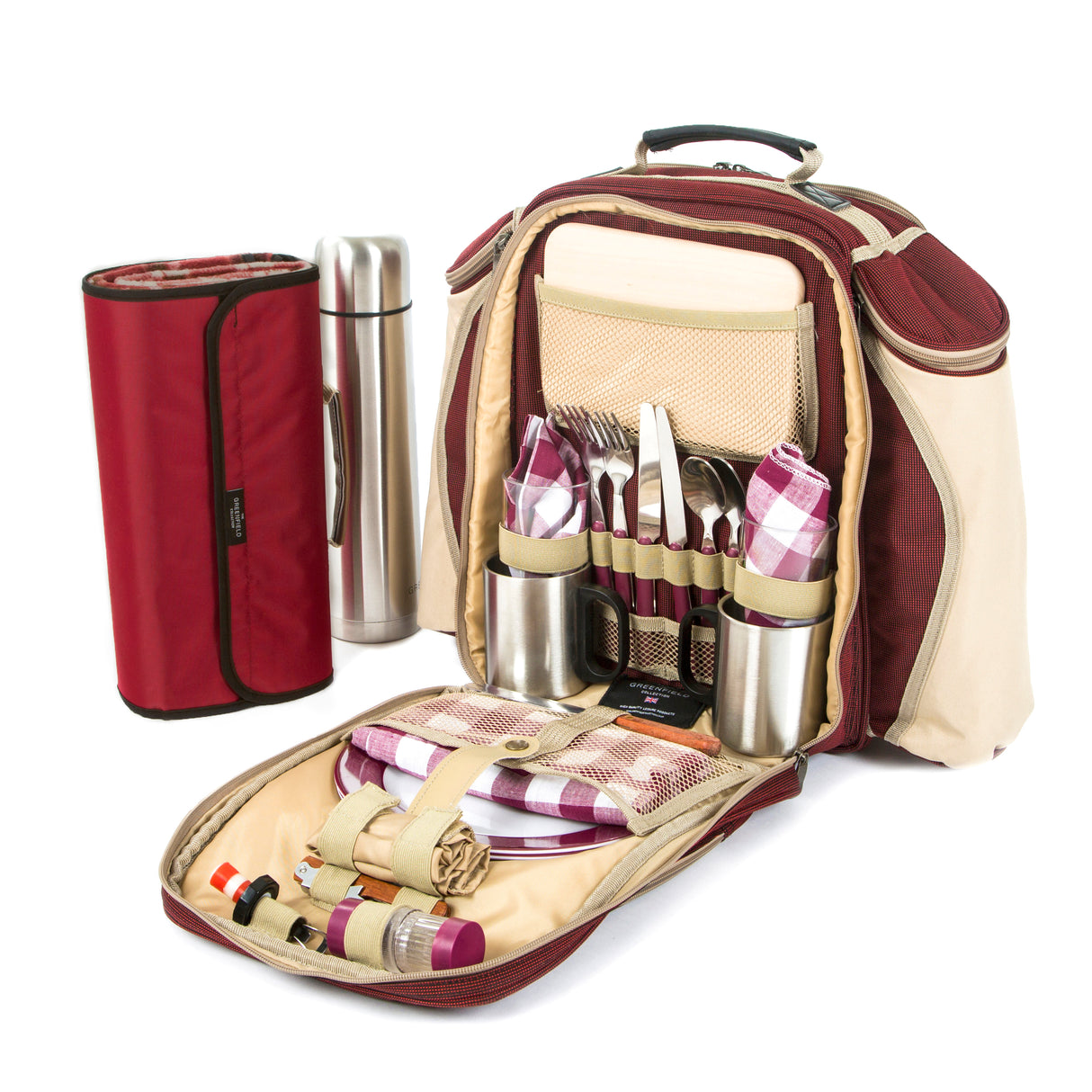 Greenfield Collection Super Deluxe Picnic Backpack Hamper for Two People with Matching Picnic Blanket - The Greenfield Collection