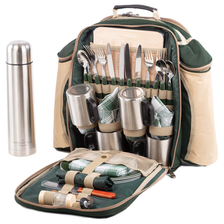 Greenfield Collection Super Deluxe Picnic Backpack Hamper for Four People - The Greenfield Collection