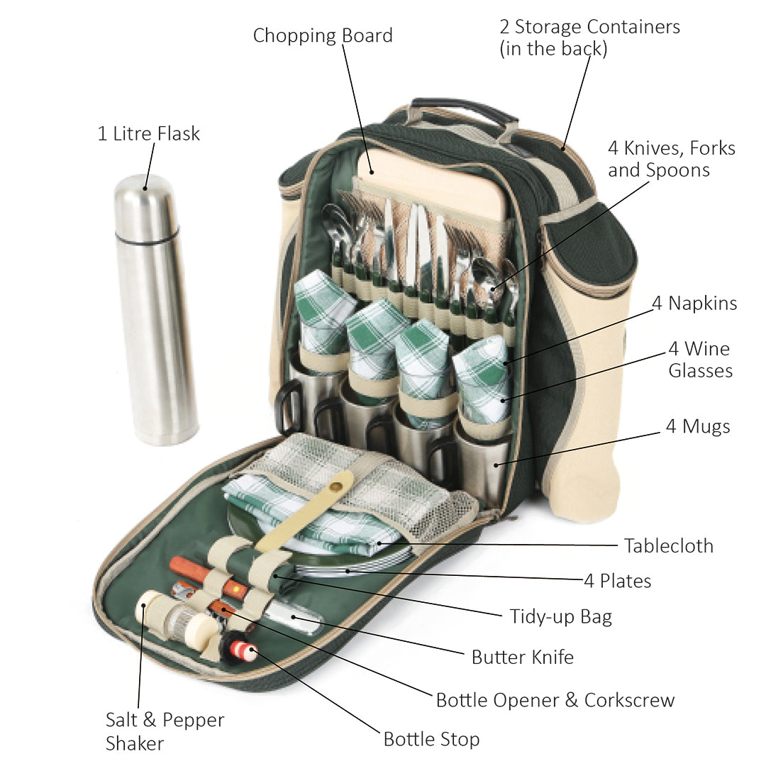 Greenfield Collection Super Deluxe Picnic Backpack Hamper for Four People - The Greenfield Collection