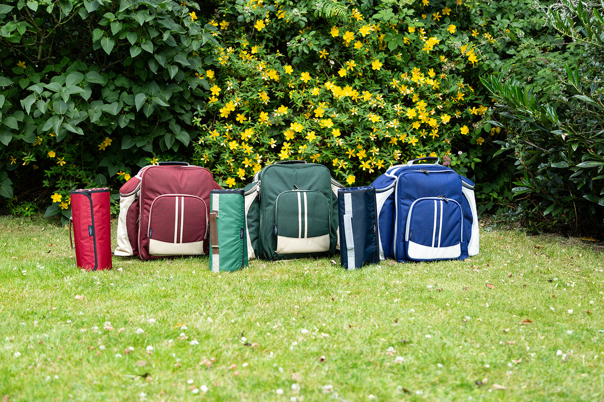 Greenfield Collection Super Deluxe Picnic Backpack Hamper for Four People with Matching Picnic Blanket - The Greenfield Collection