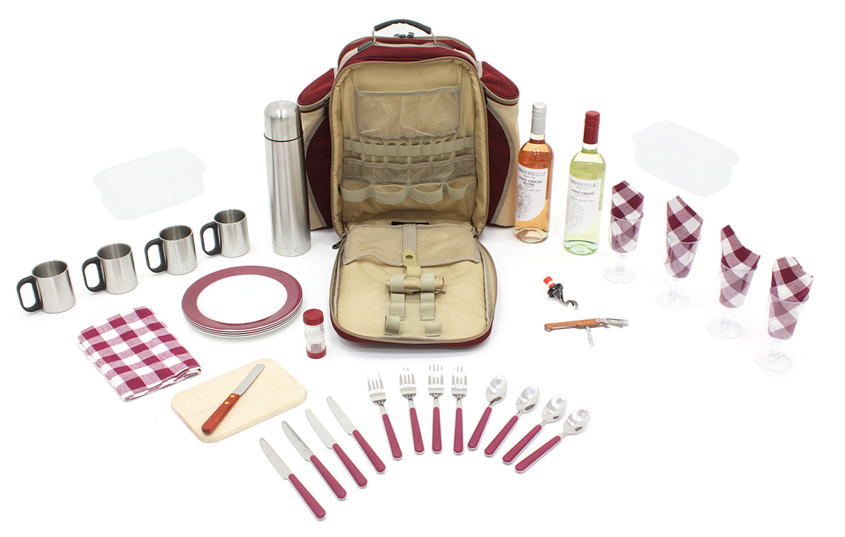 Greenfield Collection Super Deluxe Picnic Backpack Hamper for Four People with Matching Picnic Blanket - The Greenfield Collection