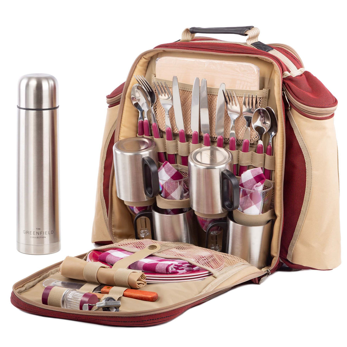 Greenfield Collection Super Deluxe Picnic Backpack Hamper for Four People - The Greenfield Collection