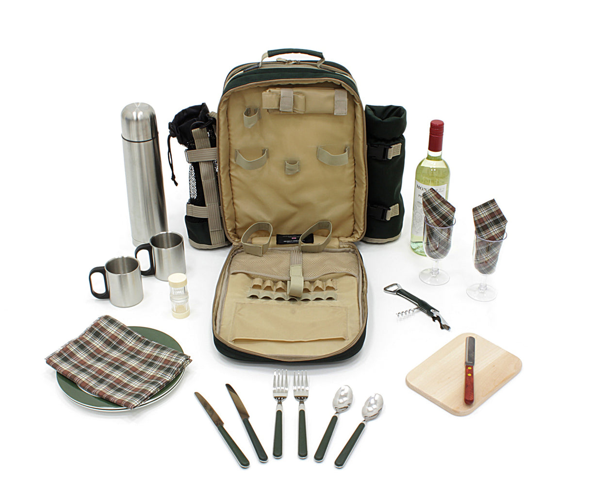 Greenfield Collection Super Deluxe Picnic Backpack Hamper for Two People with Matching Picnic Blanket - The Greenfield Collection