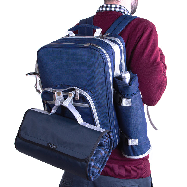 Greenfield Collection Super Deluxe Picnic Backpack Hamper for Two People with Matching Picnic Blanket - The Greenfield Collection