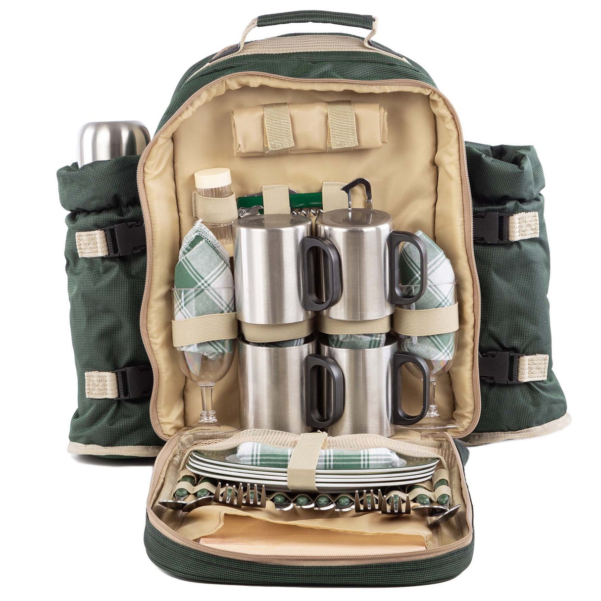 Greenfield Collection Super Deluxe Picnic Backpack Hamper for Four People - The Greenfield Collection