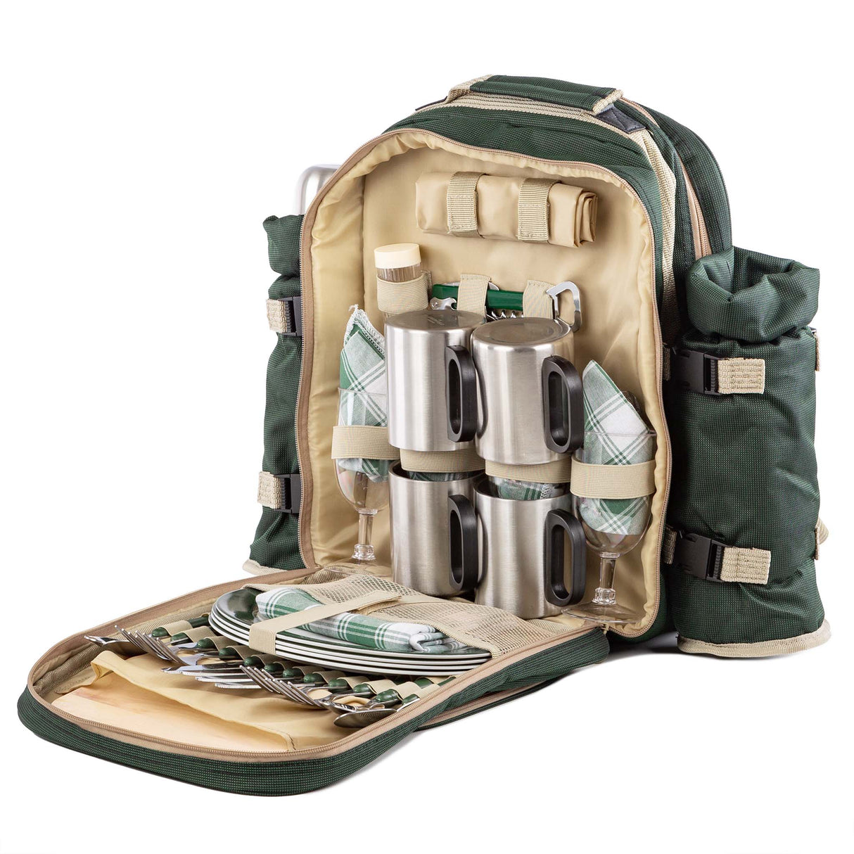 Greenfield Collection Super Deluxe Picnic Backpack Hamper for Four People - Greenfield Collection