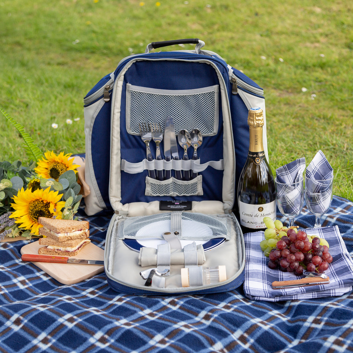 Deluxe Picnic Backpack Hamper for Two People with Matching Picnic Blanket - The Greenfield Collection