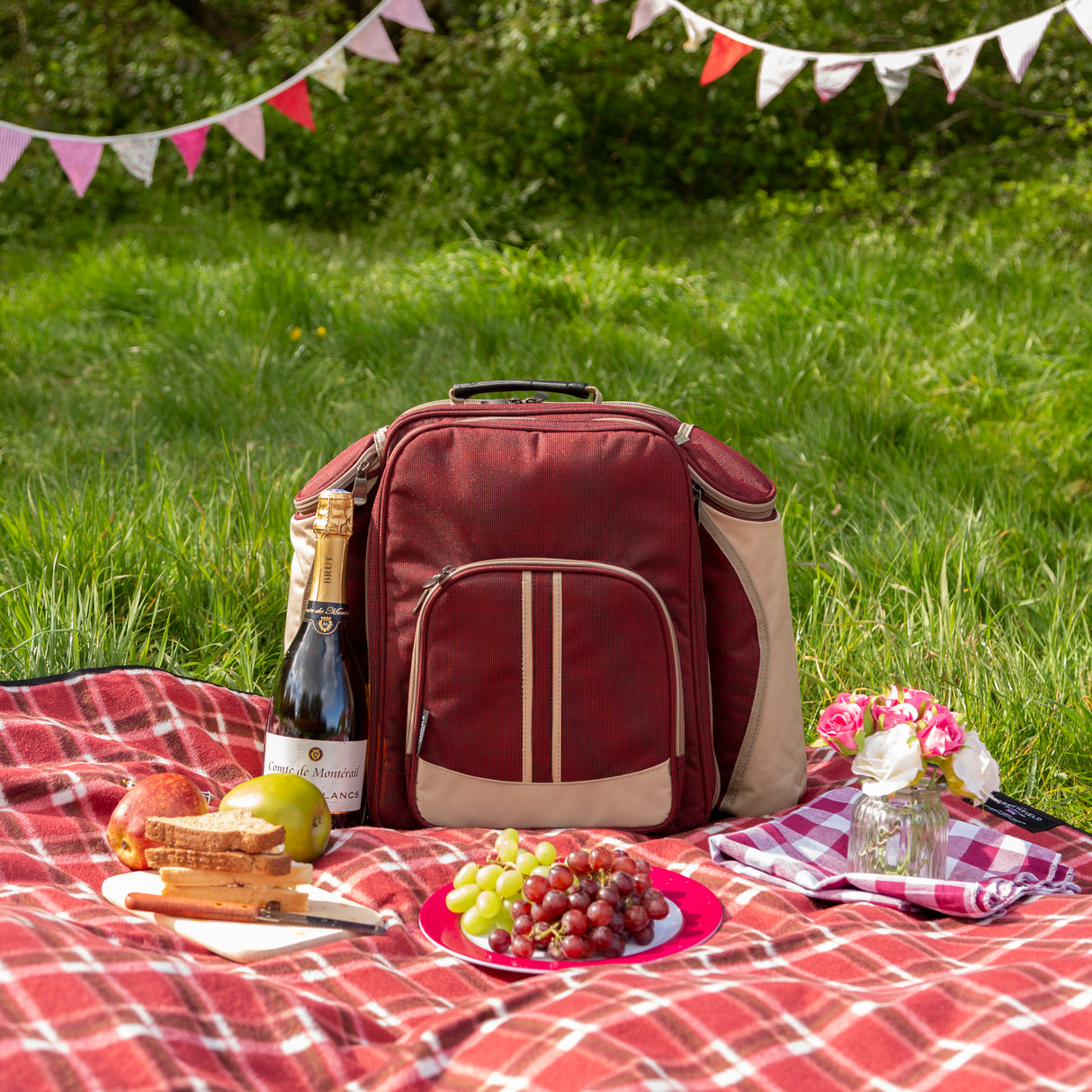 Deluxe Picnic Backpack Hamper for Two People with Matching Picnic Blanket - The Greenfield Collection