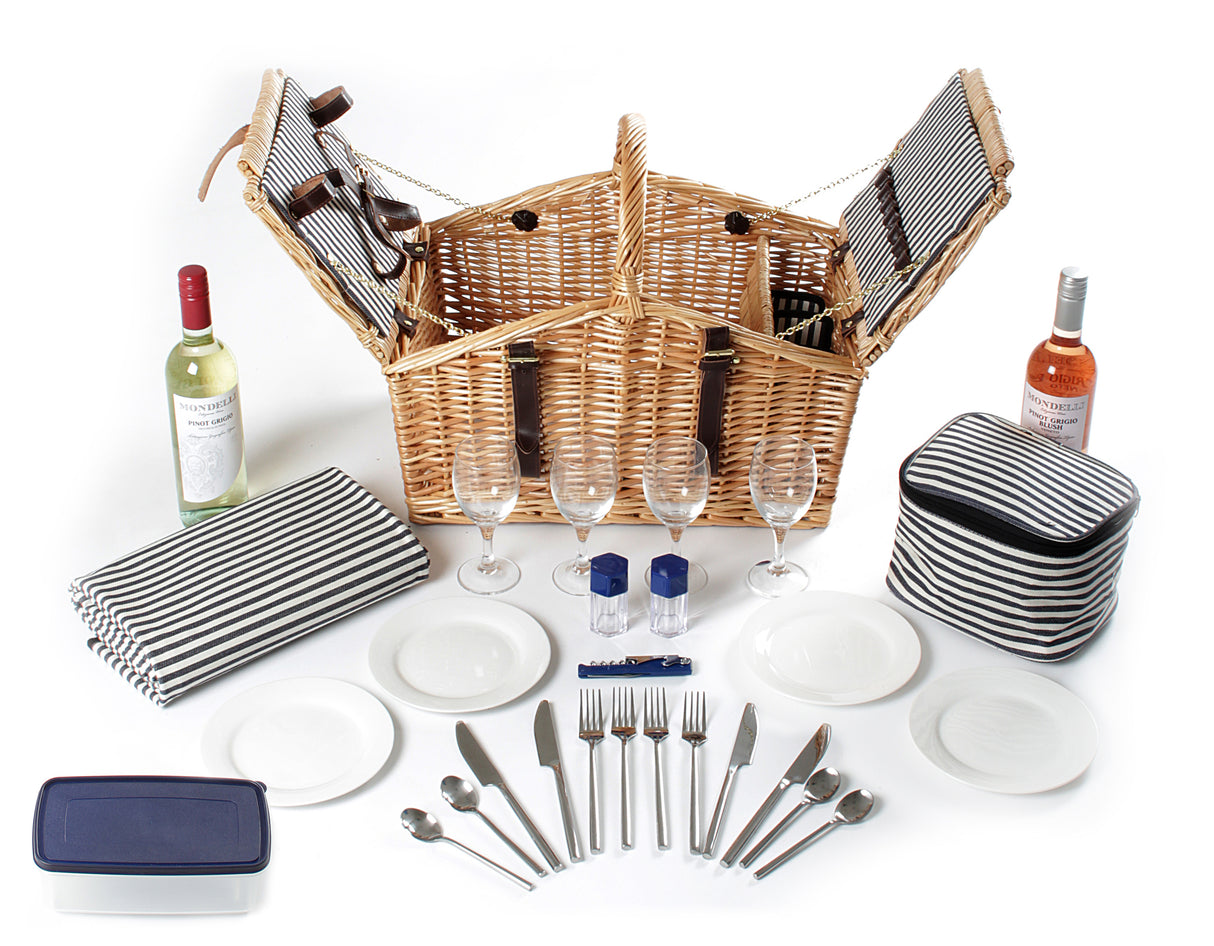 Greenfield Collection Somerley Willow Picnic Hamper for Four People with Matching Blanket - The Greenfield Collection