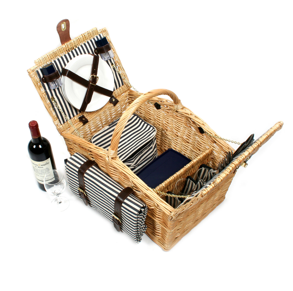 Greenfield Collection Somerley Willow Picnic Hamper for Four People with Matching Blanket - The Greenfield Collection