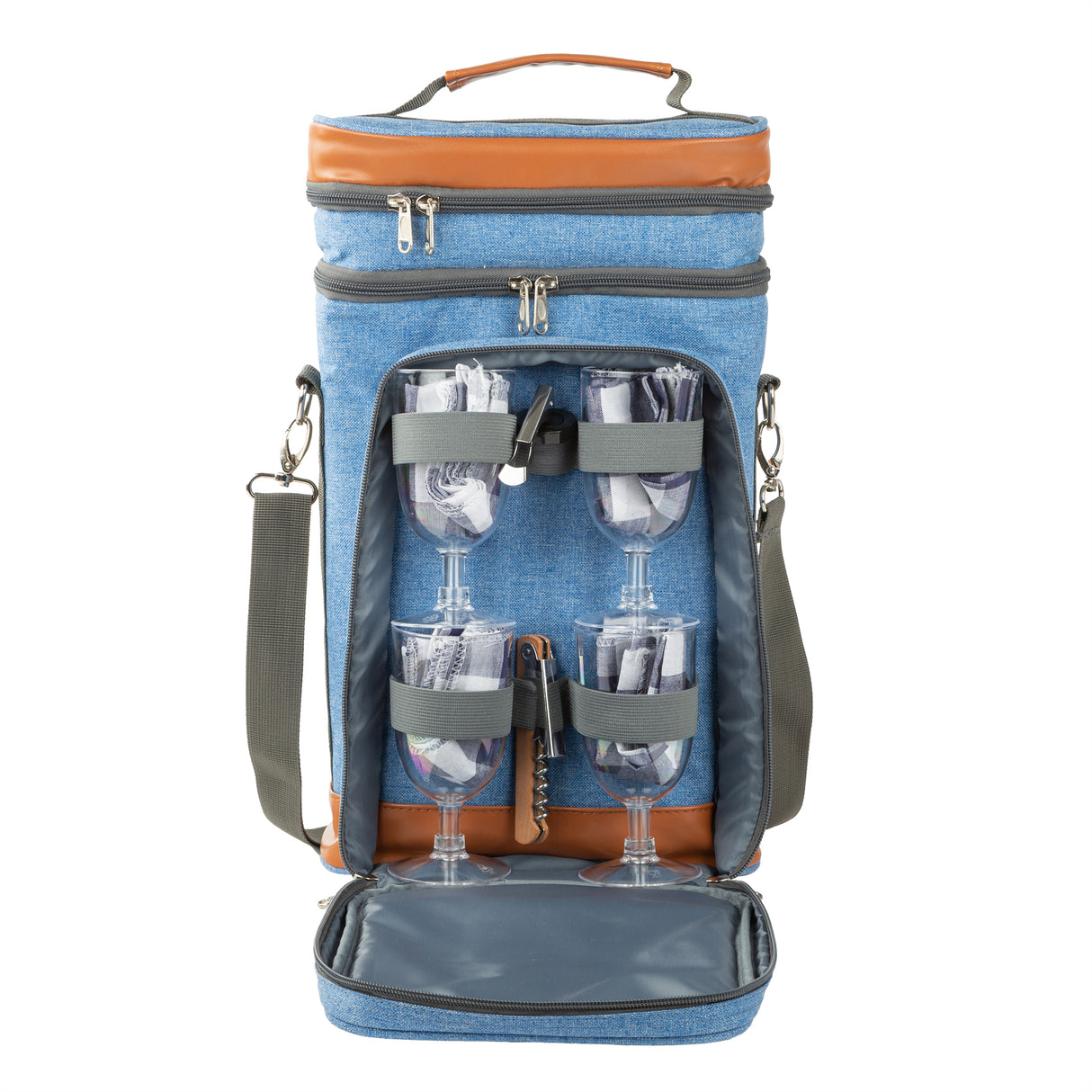Blue Contemporary Wine Cooler Bag for 4 people with accessories - Greenfield Collection