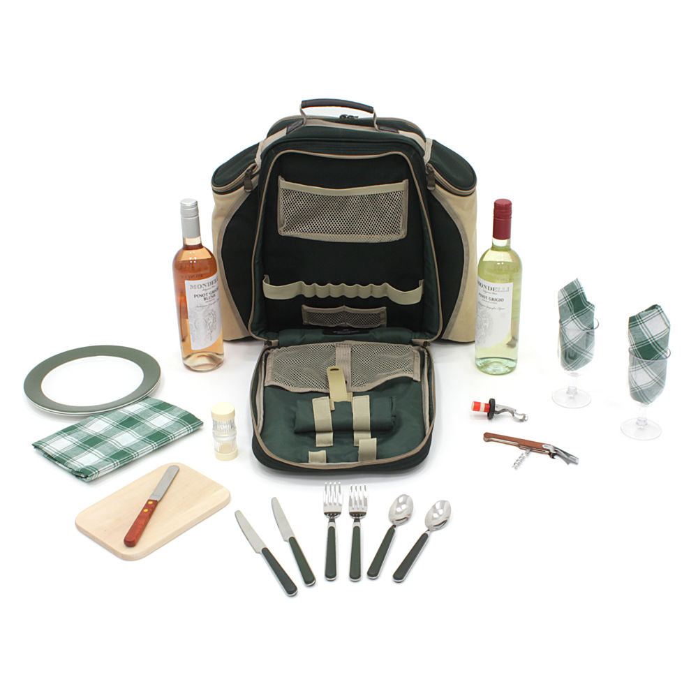 Greenfield Collection Deluxe Picnic Backpack Hamper for Two People with Matching Picnic Blanket - The Greenfield Collection