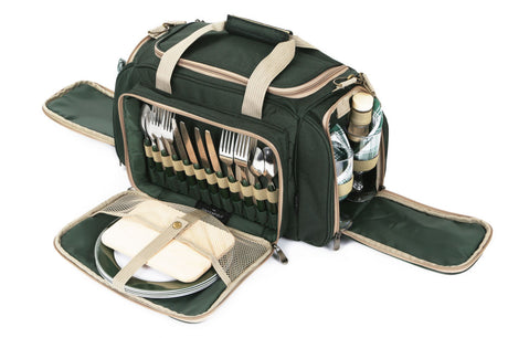 Greenfield Collection Deluxe Four Person Picnic Holdall in Forest Green - The Greenfield Collection