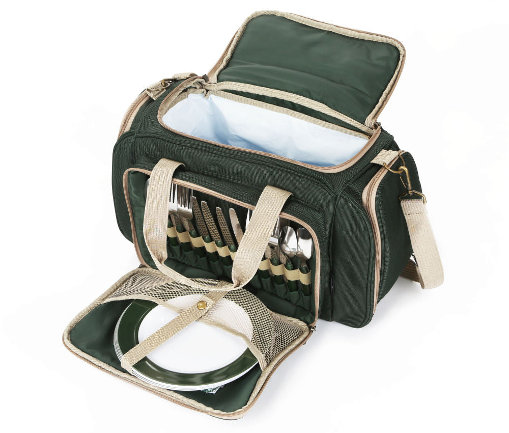 Greenfield Collection Deluxe Four Person Picnic Holdall in Forest Green - The Greenfield Collection
