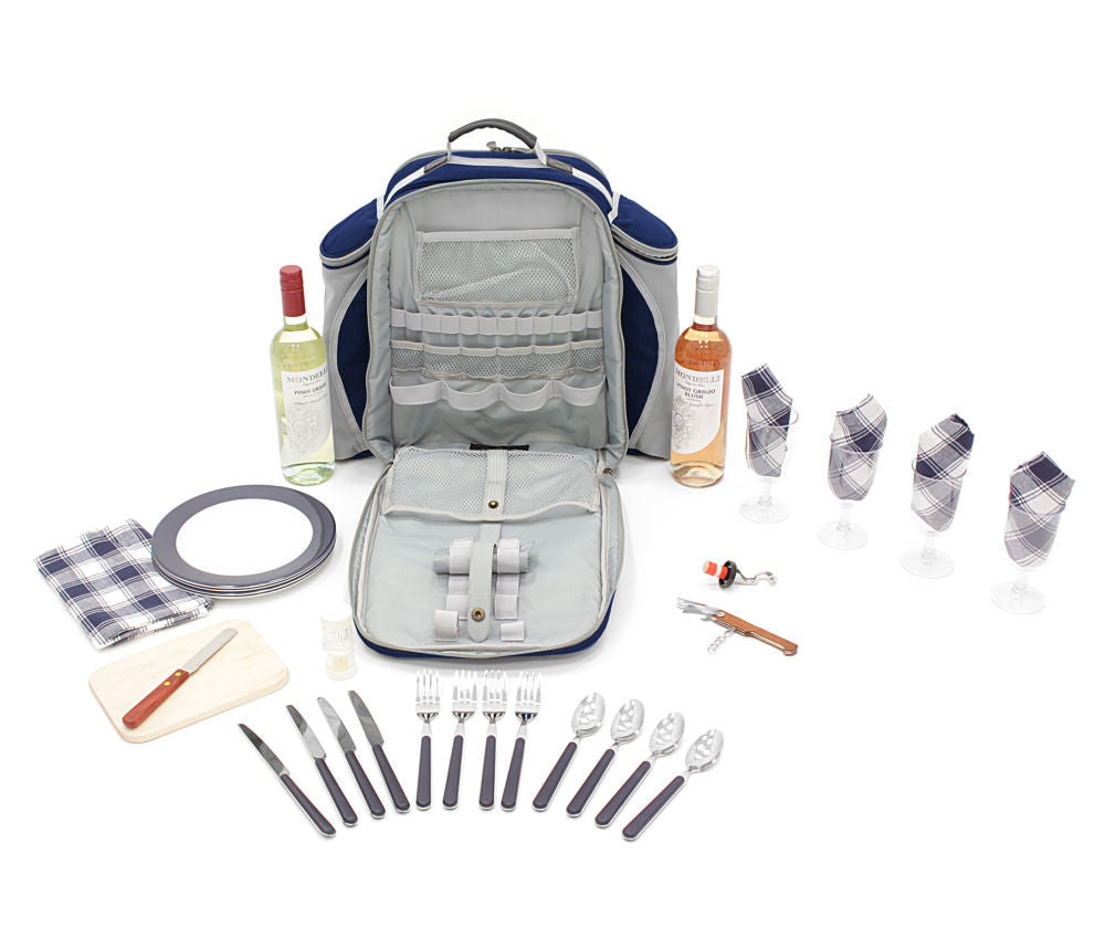 Greenfield Collection Deluxe Picnic Backpack Hamper for Four People with Matching Picnic Blanket - The Greenfield Collection