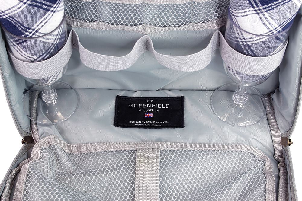 Greenfield Collection Deluxe Picnic Backpack Hamper for Four People with Matching Picnic Blanket - The Greenfield Collection