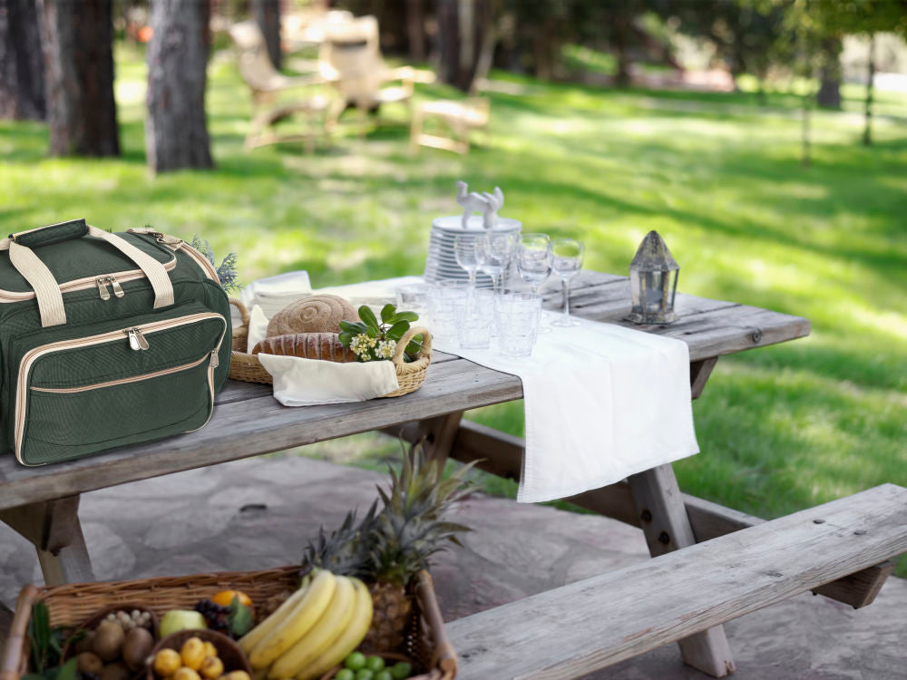 Greenfield Collection Deluxe Four Person Picnic Holdall in Forest Green - The Greenfield Collection