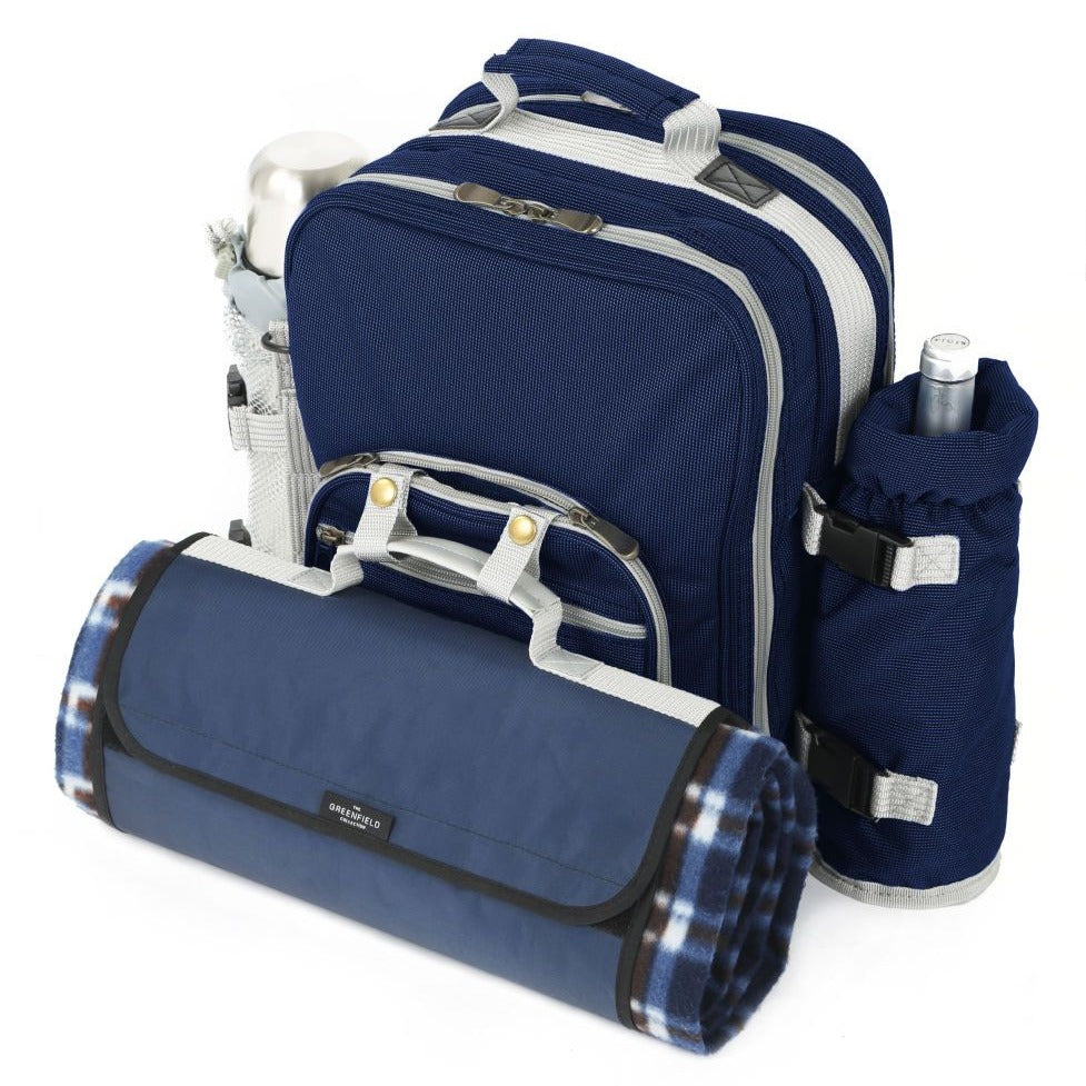Greenfield Collection Super Deluxe Picnic Backpack Hamper for Two People with Matching Picnic Blanket - The Greenfield Collection