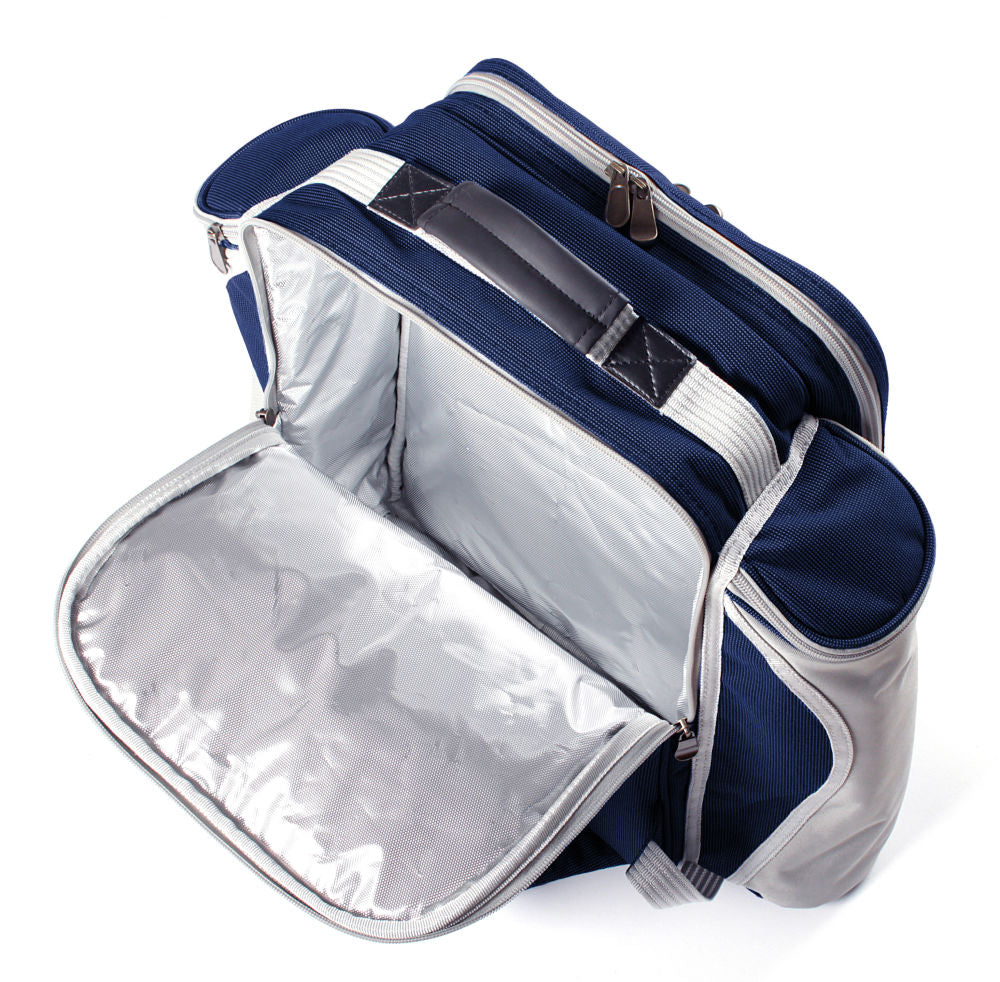 Greenfield Collection Super Deluxe Picnic Backpack Hamper for Four People with Matching Picnic Blanket - The Greenfield Collection
