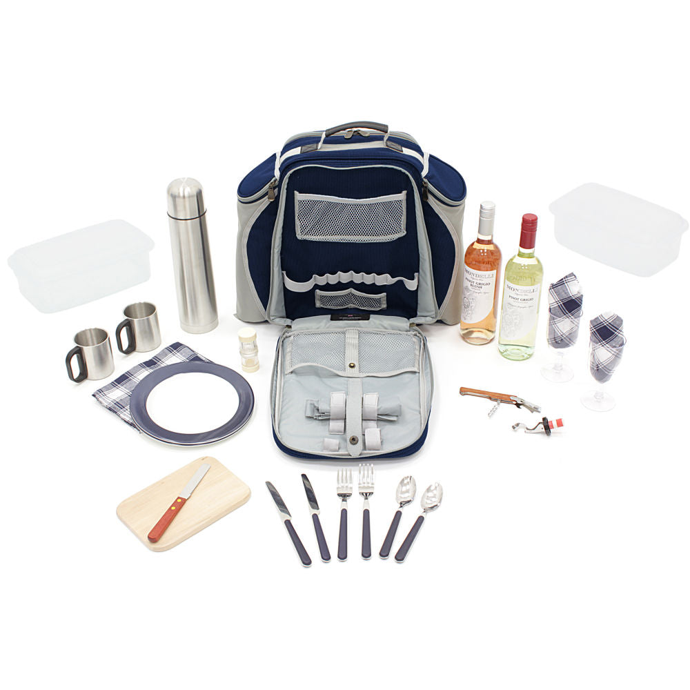 Greenfield Collection Super Deluxe Picnic Backpack Hamper for Two People with Matching Picnic Blanket - The Greenfield Collection