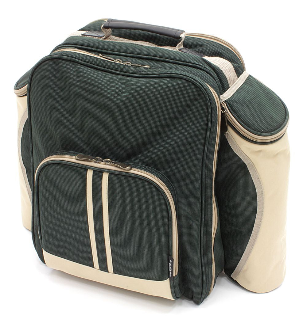 Greenfield Collection Super Deluxe Picnic Backpack Hamper for Four People with Matching Picnic Blanket - The Greenfield Collection