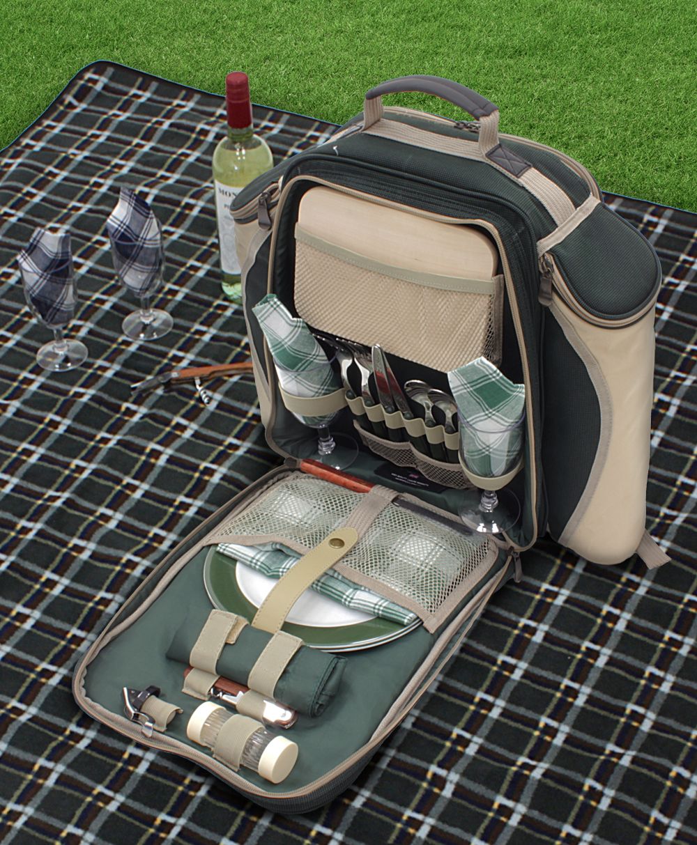 Greenfield Collection Deluxe Picnic Backpack Hamper for Two People with Matching Picnic Blanket - The Greenfield Collection