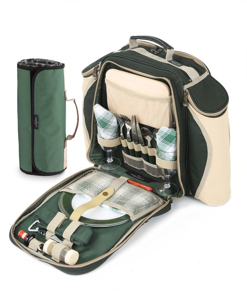 Greenfield Collection Deluxe Picnic Backpack Hamper for Two People with Matching Picnic Blanket - The Greenfield Collection