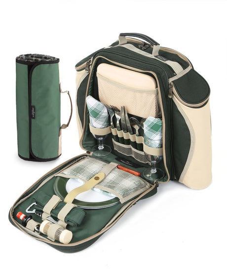Greenfield Collection Deluxe Picnic Backpack Hamper for Two People with Matching Picnic Blanket - The Greenfield Collection