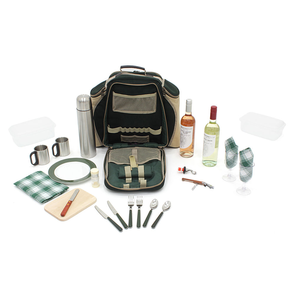 Greenfield Collection Super Deluxe Picnic Backpack Hamper for Two People with Matching Picnic Blanket - The Greenfield Collection