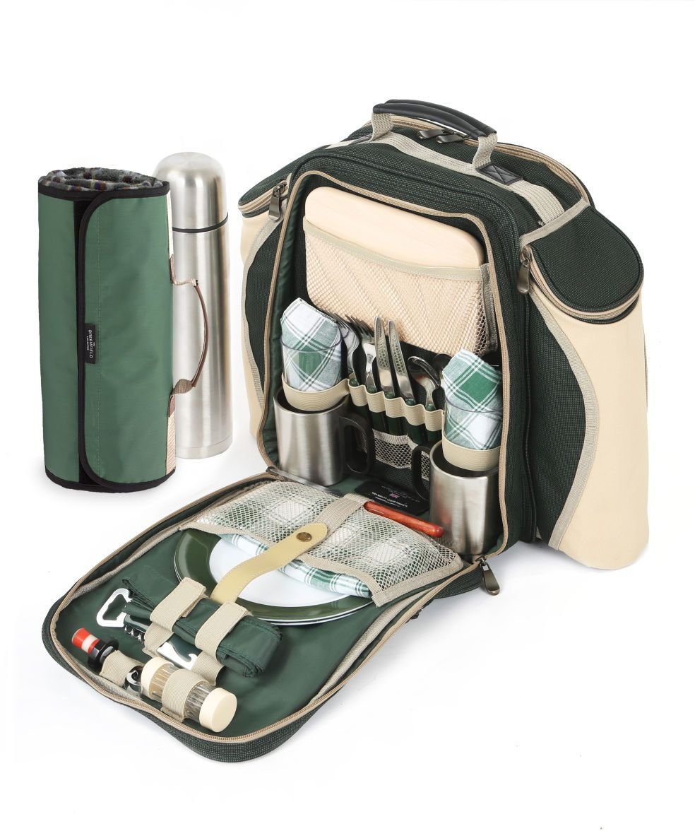 Greenfield Collection Super Deluxe Picnic Backpack Hamper for Two People with Matching Picnic Blanket - Greenfield Collection