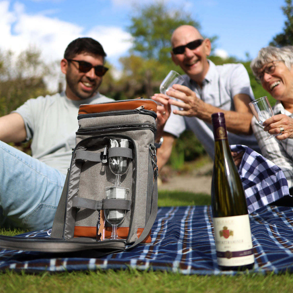 Grey Wine Cooler Bag for 4 people picnic set Greenfield Collection