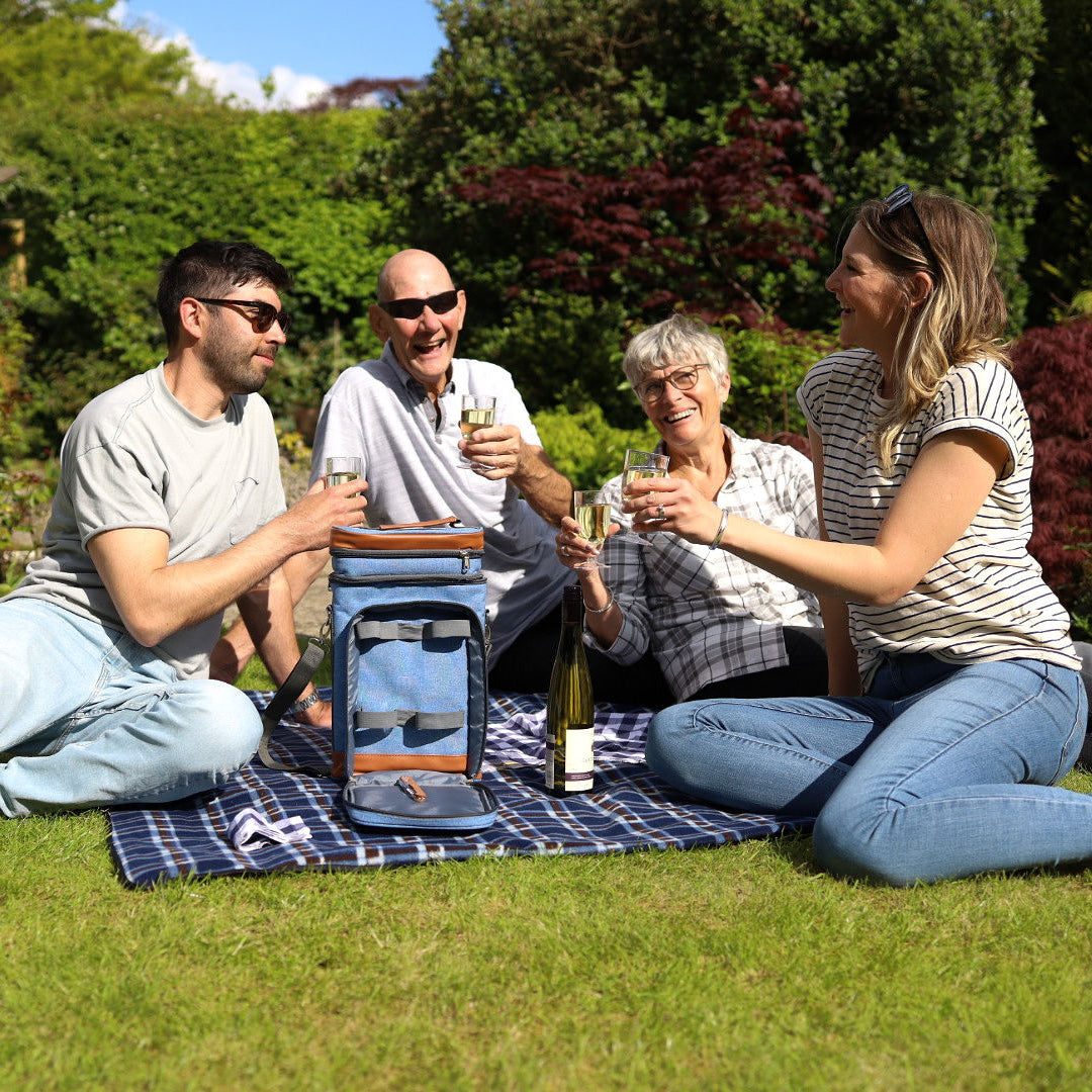 Denim Blue Wine Cooler Bag for 4 people picnic set Greenfield Collection
