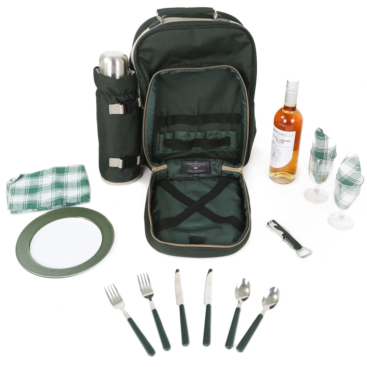 Greenfield Collection Luxury Forest Green Picnic Backpack Hamper for Two People - The Greenfield Collection