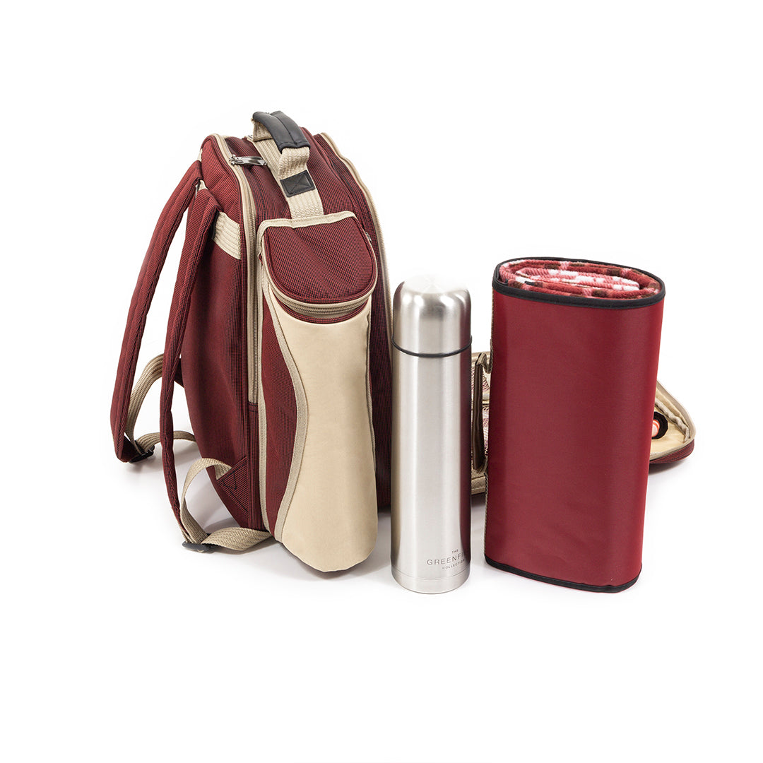 Picnic backpack for 2 with outlet flask