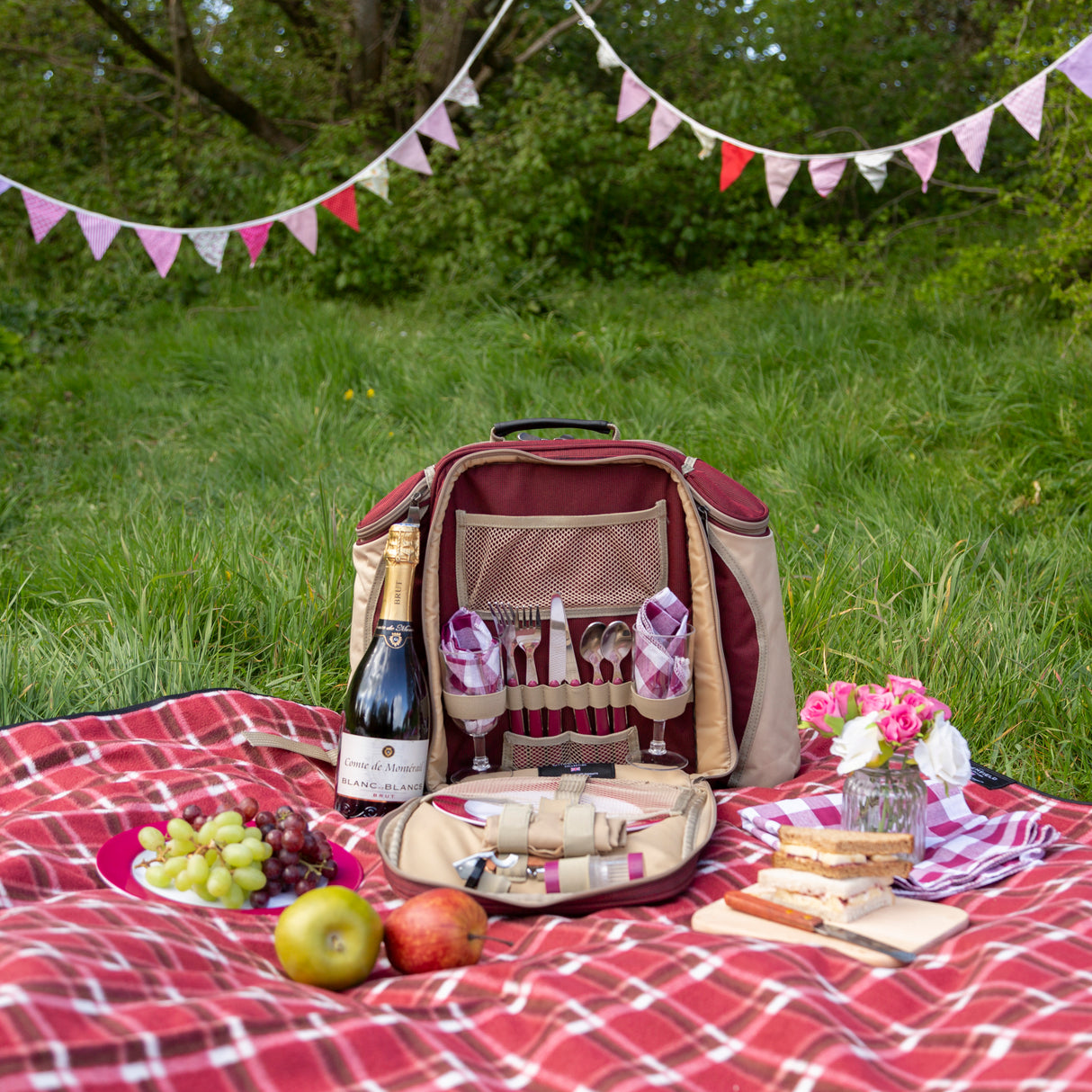 Deluxe Picnic Backpack Hamper for Two People with Matching Picnic Blanket - The Greenfield Collection